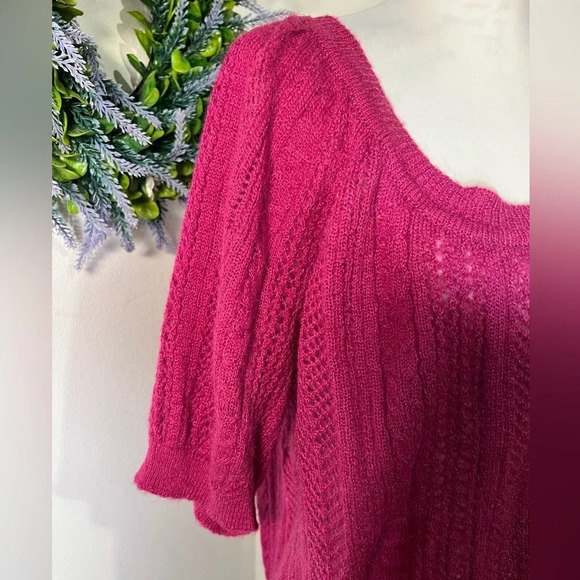 Express design studio,M, mohair wool blend open cable knit short puff sleeves - Picture 4 of 10